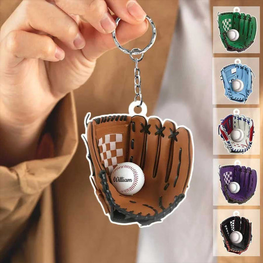 Baseball Gloves Personalized Flat Acrylic Keychain for Baseball Lovers, Gift for Son KO0203