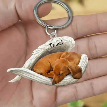 Personalized Labrador Retriever Sleeping Angle Keychain, Custom Name Dog Acrylic Flat Keychain KO0351