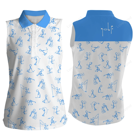 Women sleeveless polo shirts funny golf pattern, blue polo shirt golf outfit women golf GY0251