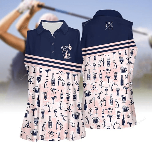 Par then bar stick figure women golf apparel, women short sleeve polo shirt, sleeveless polo shirt GY0033