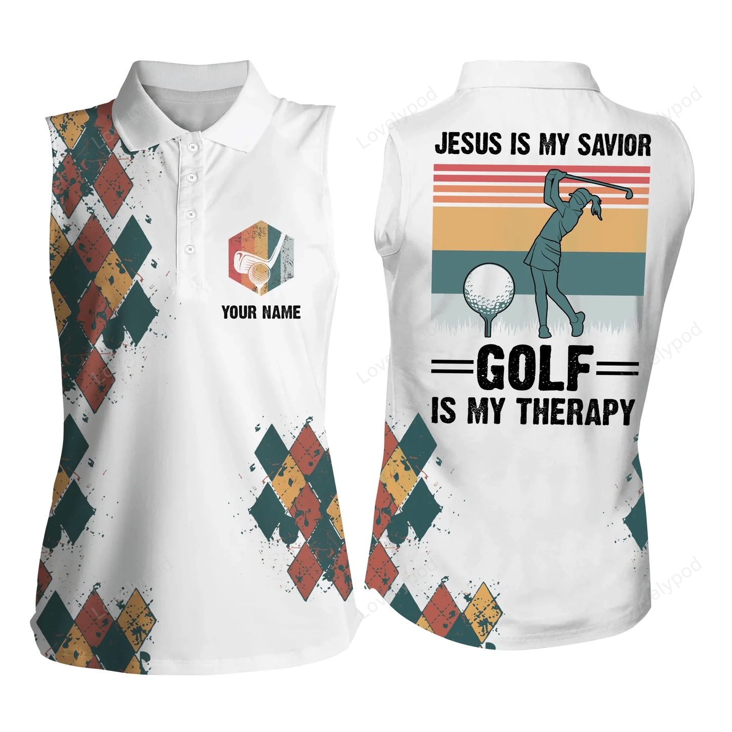 Women sleeveless polo shirt, jesus is my savior golf is my therapy custom name vintage ladies golf tops GY0221