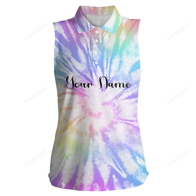 Women's sleeveless polo shirts watercolor tie dye background custom name golf shirt GY0213