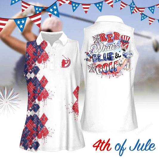 Red white blue & golf independent day women golf apparel, women short sleeve polo shirt, sleeveless polo shirt GY0280