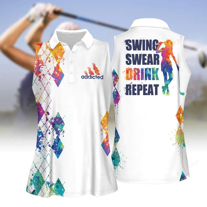 Wing swear drink repeat women short sleeve polo shirt, sleeveless polo shirt, ladies sleeveless golf shirt GY0288