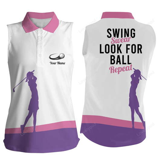 Womens sleeveless polo shirt swing swear look for ball repeat pink golf shirts custom ladies golf tops GY0293