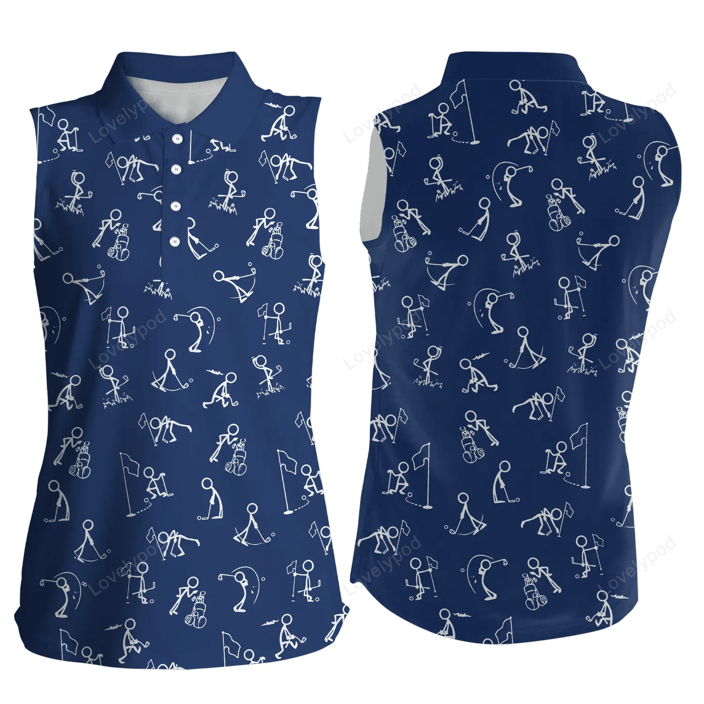 Women sleeveless polo shirts funny golf pattern navy blue polo shirt best womens golf wear GY0338