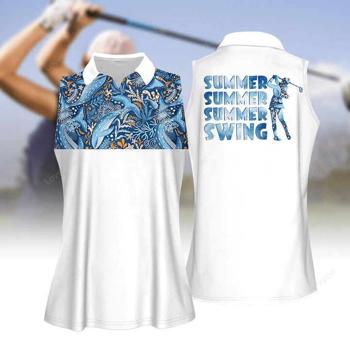 Blue whale summer swing women golf apparel, women short sleeve polo shirt, sleeveless polo shirt GY0358