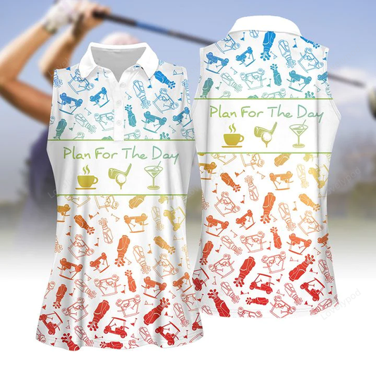 Plan for the day cocktail gradient pattern women golf apparel, women short sleeve polo shirt, sleeveless polo shirt GY0336