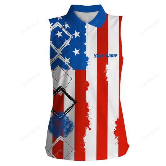 Women sleeveless polo shirt american flag patriot custom golf shirts for women GY0339