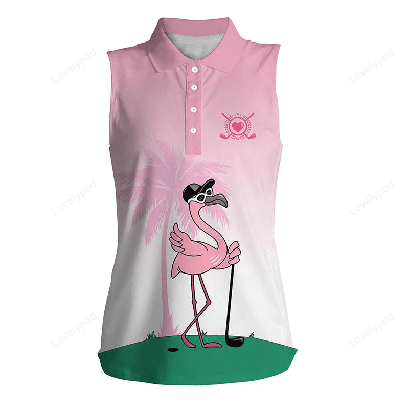 Pink flamingo golf team womens sleeveless polo shirts - cool gift for female golfers GY0042