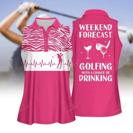 Golf heart beat weekend forecast golf with a chance of drinking women short sleeve polo shirt, sleeveless polo shirt GY0320