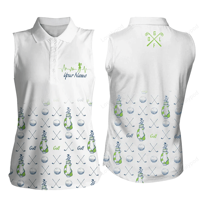 Women sleeveless polo shirt, custom golf clubs pattern white golf tops for women, golf gift for mom GY0351