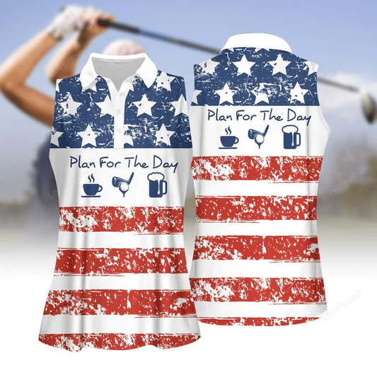 Plan for the day drink beer american flag women golf polo shirt GY0368