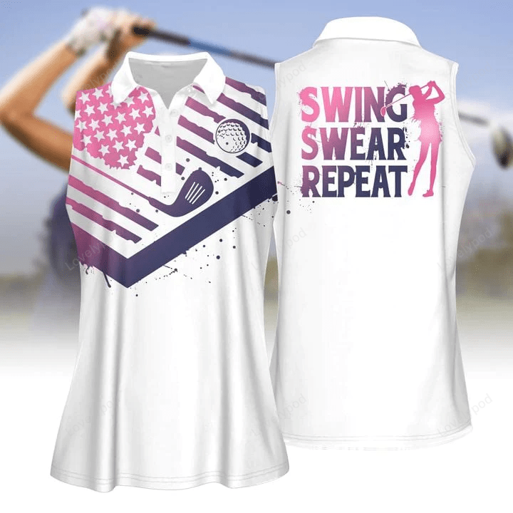 Swing swear repeat pink gradient women golf apparels, women short sleeve polo shirt, sleeveless polo shirt, GY0347