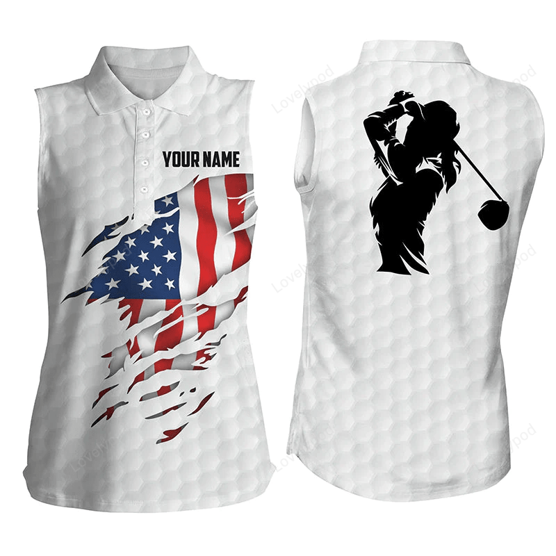 Womens sleeveless polo shirt, american flag patriotic golf shirts, custom sleeveless golf tops for women GY0155