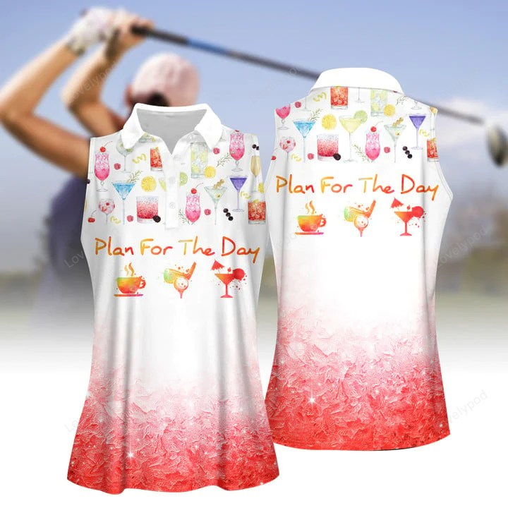 Plan for the day coffee golf cocktail women sleeveless polo shirt, golf water color shirt GY0049