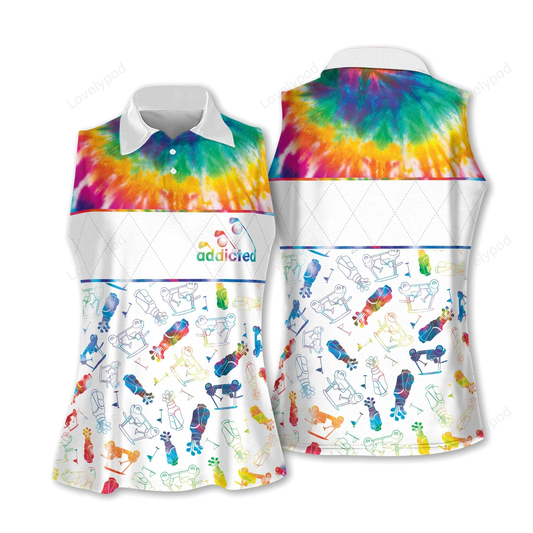 Tie-dye addicted pattern golf sleeveless polo shirt short sleeve polo shirt for women GY0016