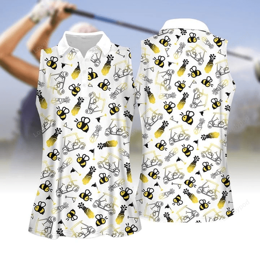 Cute bee golf pattern women golf apparel, women short sleeve polo shirt, sleeveless polo shirt GY0032