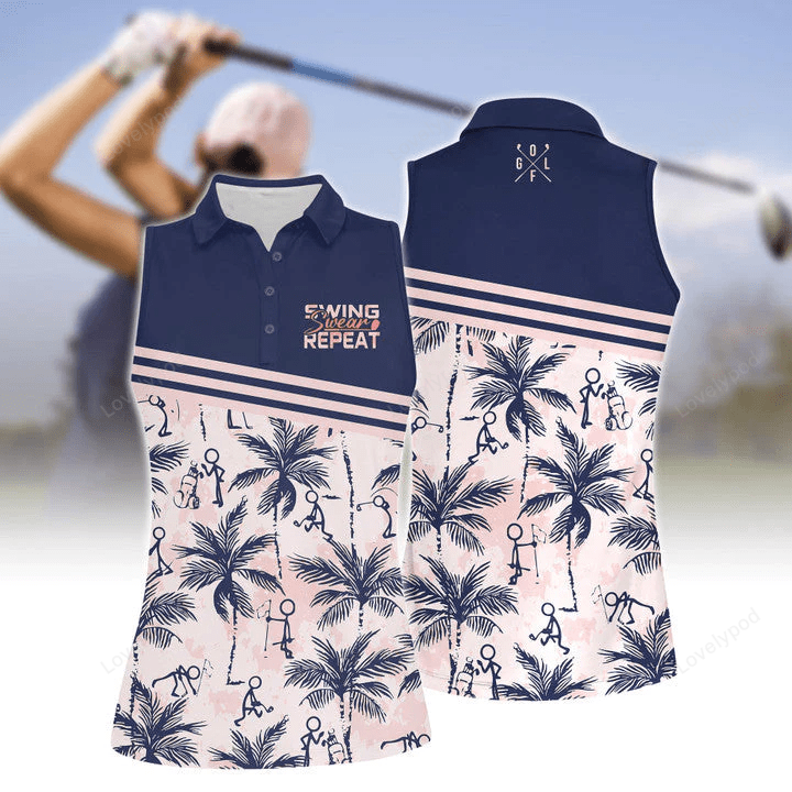 Swing swear repeat golf figures women polo shirt, tropical shirt for golf lovers GY0050