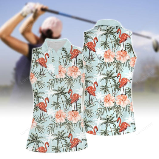 Seamless tropical flamingo golf v4 women short sleeve polo shirt, sleeveless polo shirt GY0233