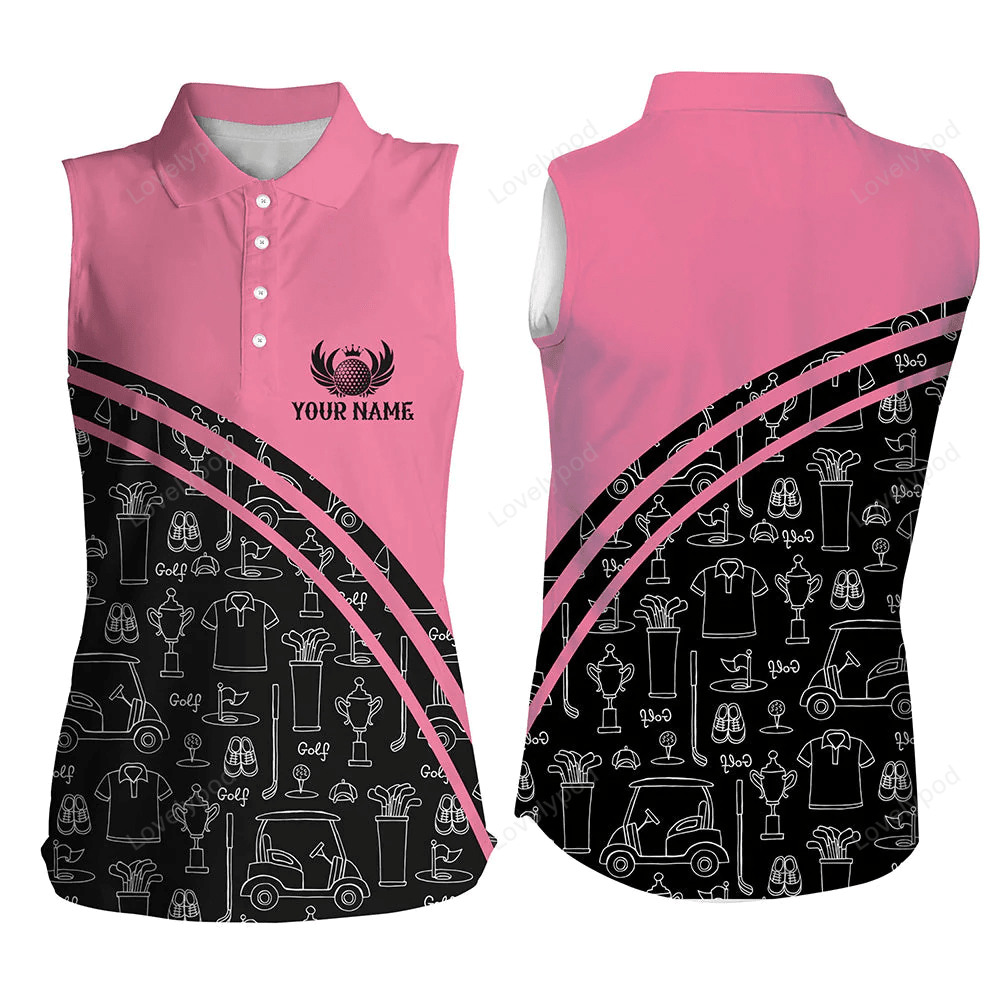 Womens sleeveless polo shirt custom black pattern short sleeve golf shirts, golf gift for her GY0323