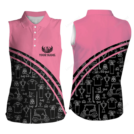 Womens sleeveless polo shirt custom black pattern short sleeve golf shirts, golf gift for her GY0323