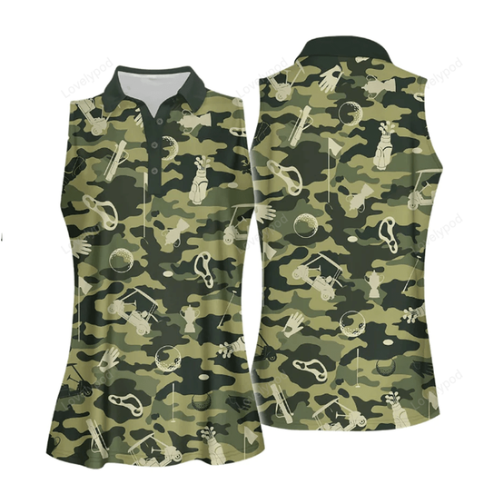 Green camouflage golf set women sleeveless polo shirt sport culottes for women GY0021