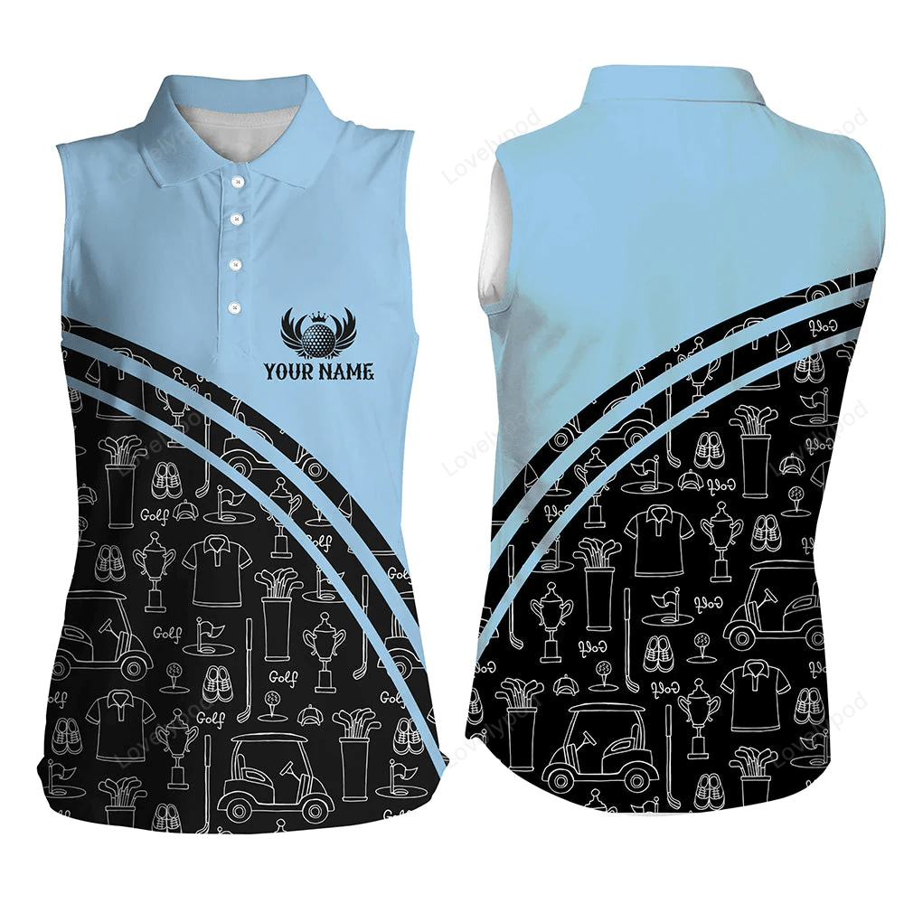 Womens sleeveless polo shirt custom black pattern short sleeve golf shirts, golf gift for GY0296