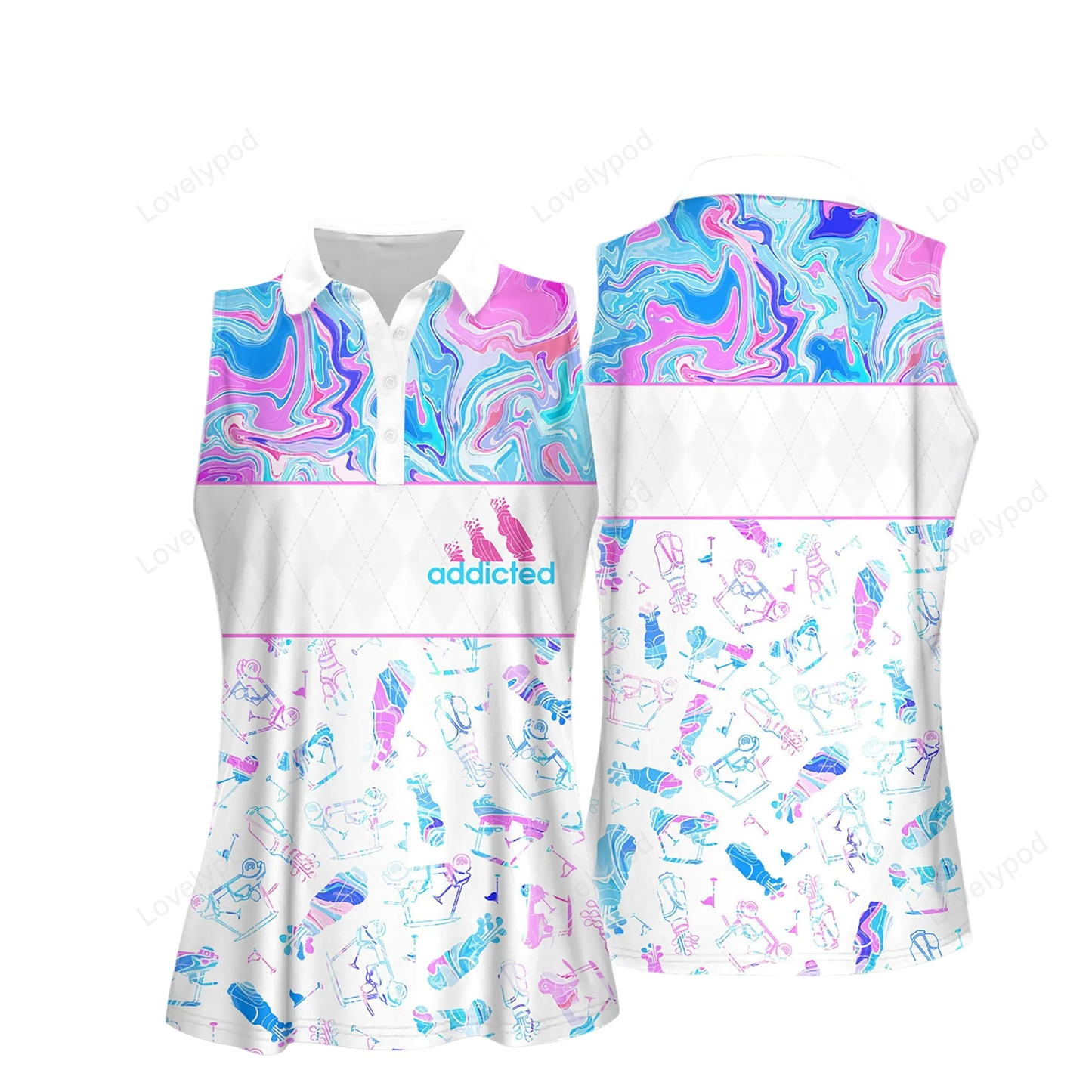 Blue and pink marble seamless golf pattern women short sleeve polo shirt sleeveless polo shirt GY0262