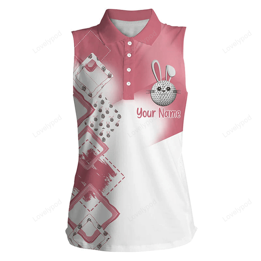 Womens sleeveless polo shirt custom pink easter eggs bunny golf shirts, easter golf tank top womens GY0165