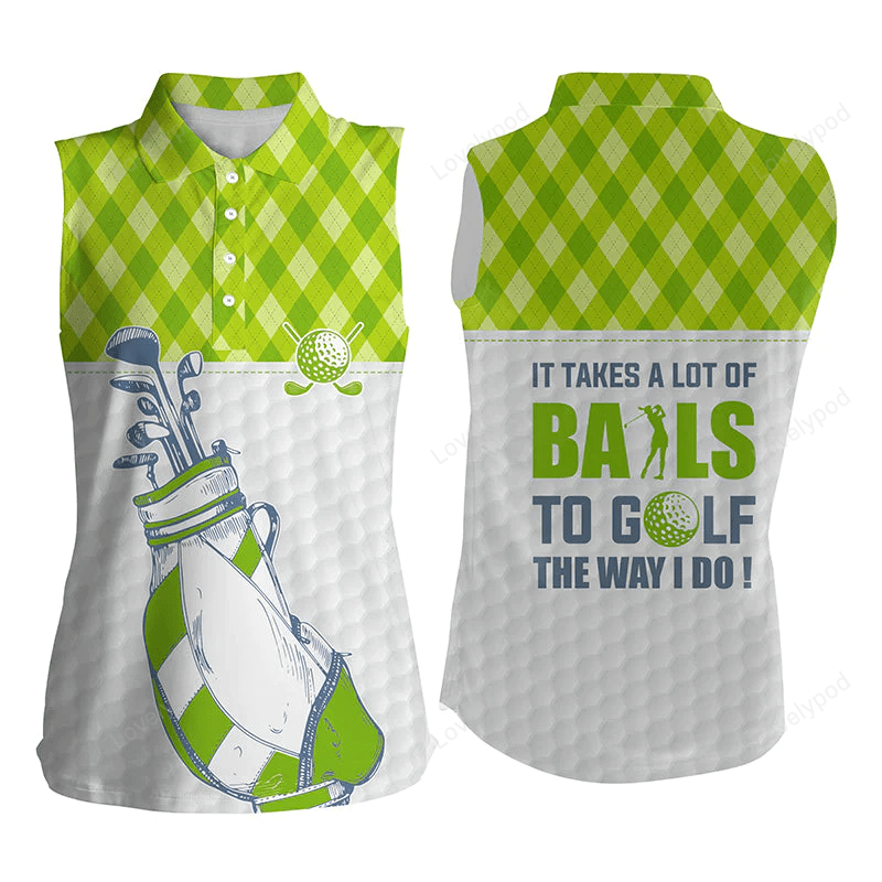 Women sleeveless polo shirts it takes a lot of balls to golf green argyle pattern golf shirt for women GY0169