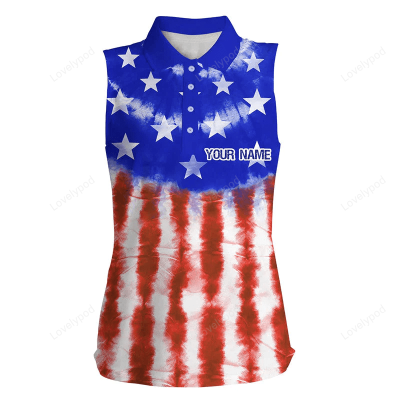 Red, white, and blue american flag tie dye mens golf polo shirts, custom patriotic team golf shirts GY0157