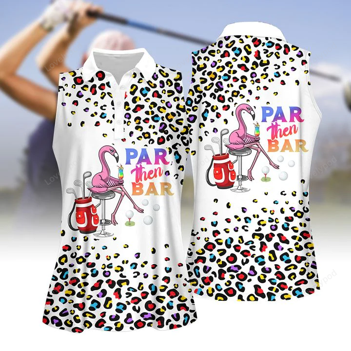 Pink leopard par then bar flamingo cocktail women short sleeve golf polo shirt for women, golf apparel GY0017