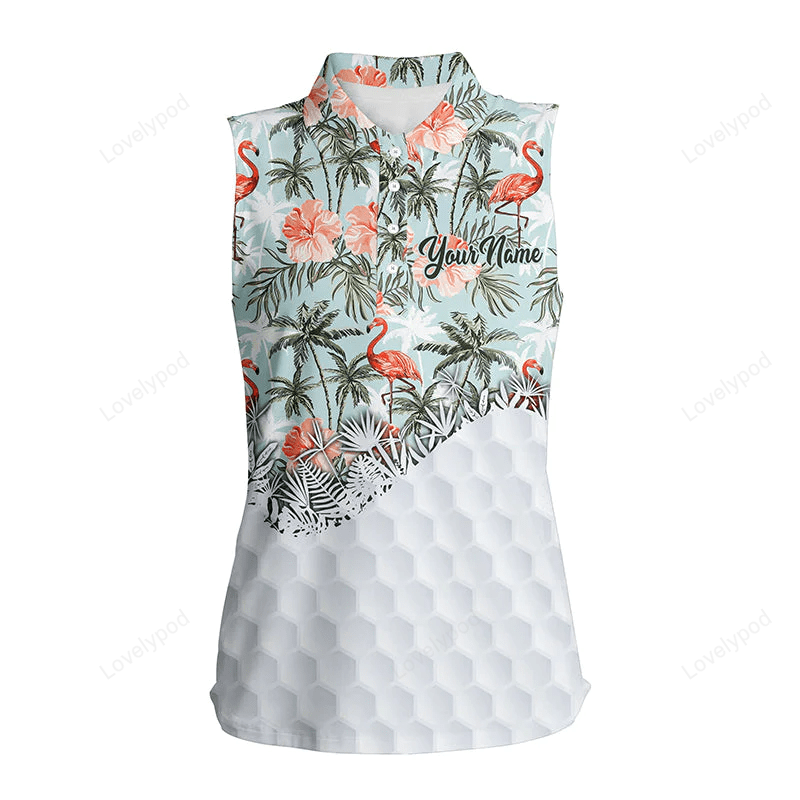 Tropical palm trees flamingo hibiscus pattern custom sleeveless polo shirts team ladies golf tops GY0163