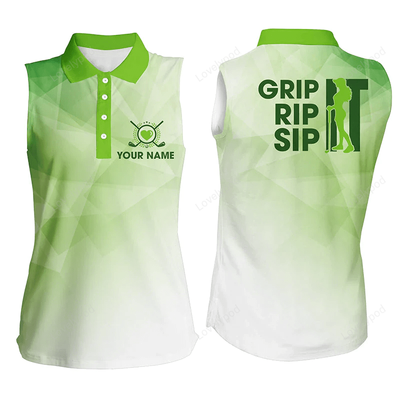 Funny women sleeveless polo shirt grip it rip it sip it, custom womens golf polo shirt GY0211