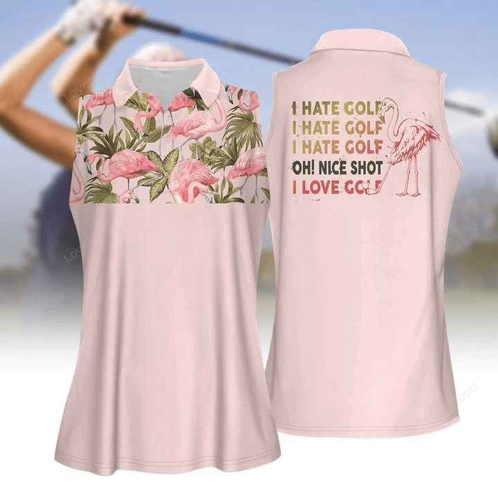 I hate golf flamingo pattern women golf apparel, women short sleeve polo shirt, sleeveless polo shirt GY0299