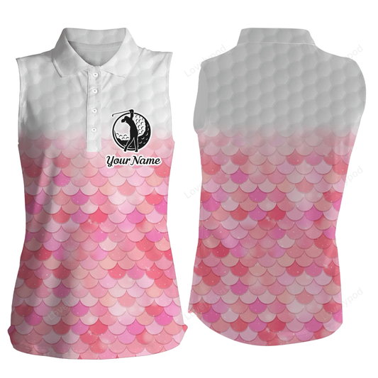 Womens sleeveless polo shirt pink mermaid scales custom name pattern golf shirts GY0304