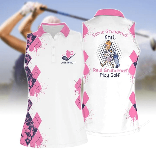 Some grandmas knit real grandmas play golf women short sleeve polo shirt, sleeveless polo shirt GY0275