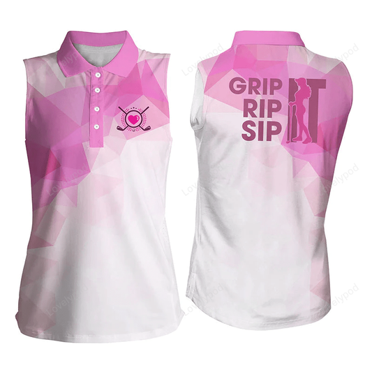 Funny women sleeveless polo shirt, grip it rip it sip it, women's golf tanks golf tops for ladies GY0266