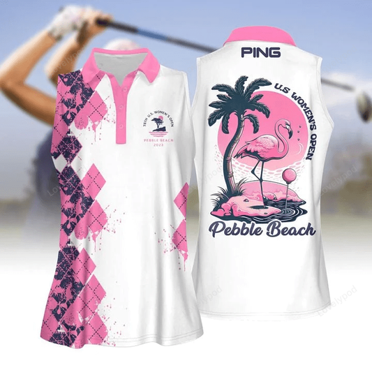 U.s op pebble beach women short sleeve polo shirt, sleeveless polo shirt, ladies sleeveless golf shirt GY0341