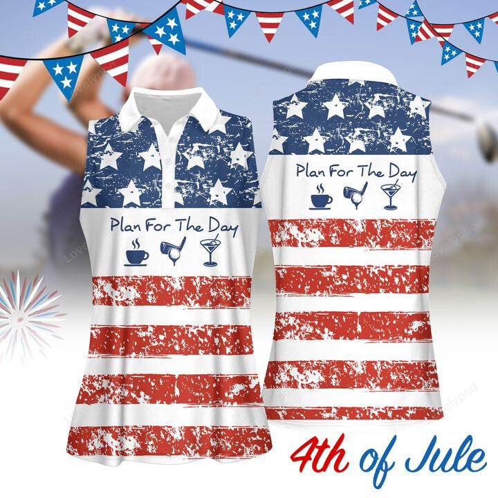 Plan for the day drink cocktail american flag women golf apparels, women short sleeve polo shirt, sleeveless polo shirt GY0037