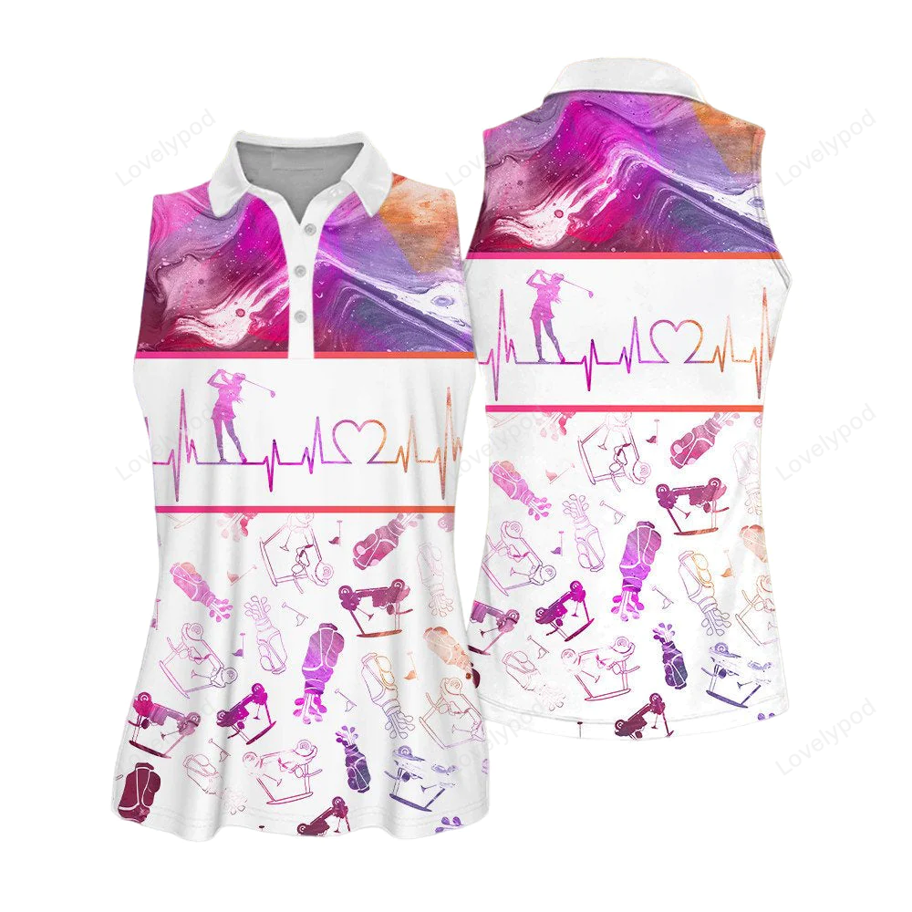 Golf heart beat seamless marble purple sleeveless polo shirt or short sleeve polo shirt GY0363