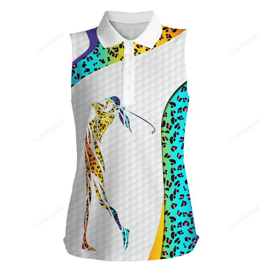 Rainbow neon leopard pattern golf white womens sleeveless polo shirts GY0328