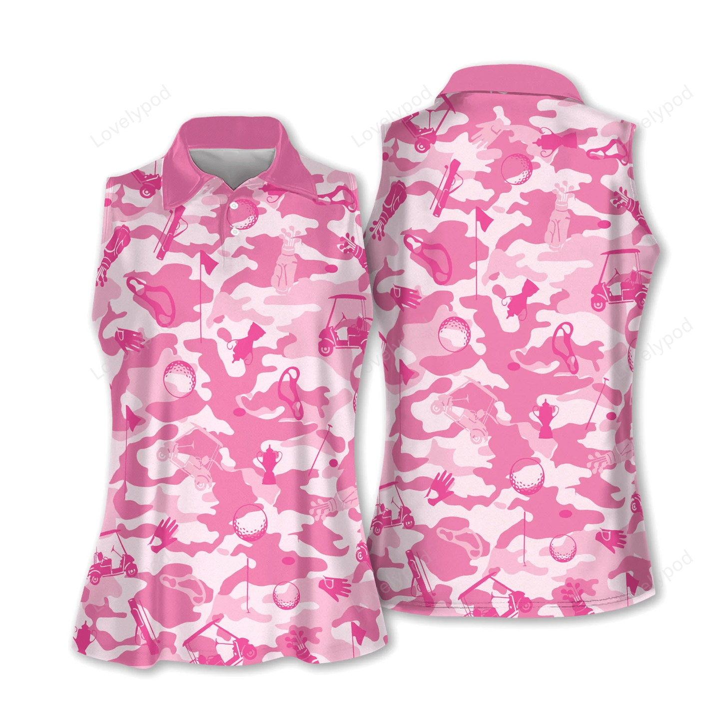 Pink camouflage golf set women short sleeve polo shirt, sleeveless polo shirt GY0319