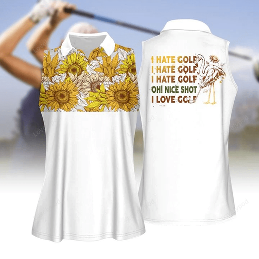 Sunflowers flamingo i hate golf women golf apparel, women short sleeve polo shirt, sleeveless polo shirt GY0326