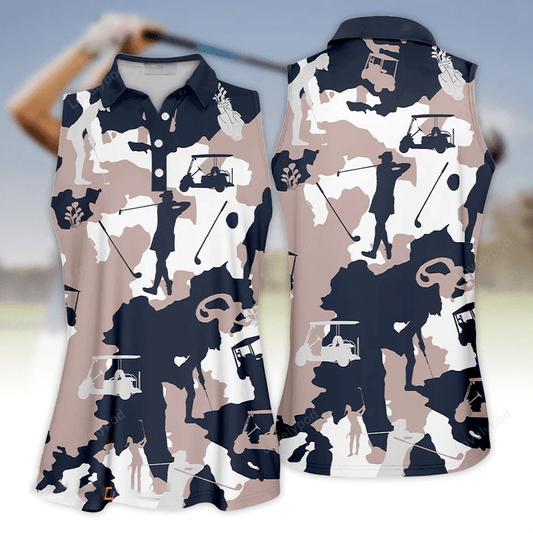 Golf girl camouflage golfer multicolor gift color sleeveless polo shirt for women GY0374