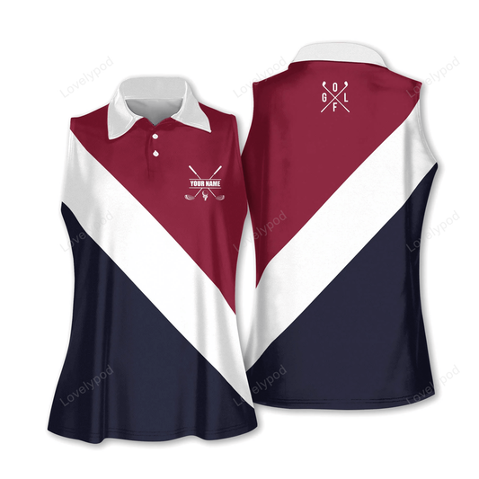 Womens golf polo shirt custom name color maroon white and navy women golf sleeveless short sleeve shirt GY0376