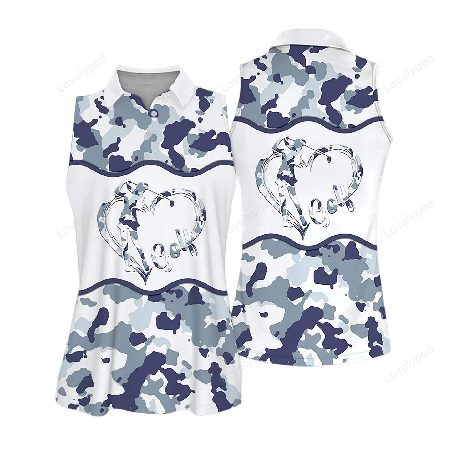 Blue and white golf camouflage pattern sleeveless polo shirt short sleeve polo shirt GY0329