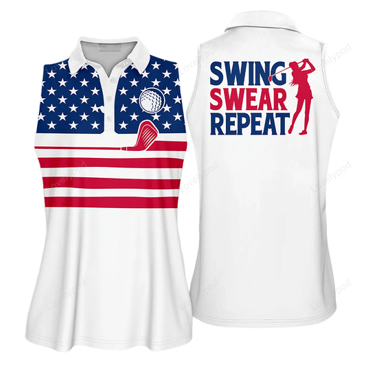 Womens golf polo shirt american flag swing swear repeat sleeveless polo shirt short sleeve polo shirt women golf shirt GY0344