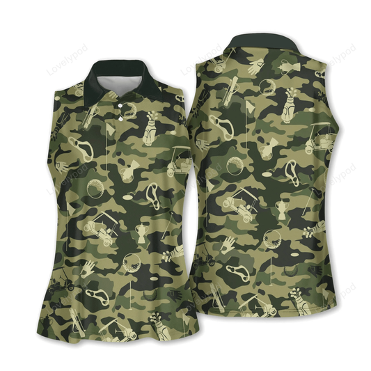 Green camouflage golf set women short sleeve polo shirt sleeveless polo shirt GY0346